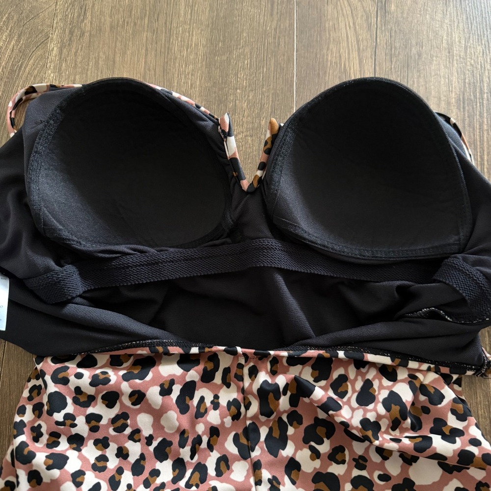 Time and Tru One Piece Swimsuit Leopard Ruched Padded Animal Beach Safari XL - Picture 9 of 12